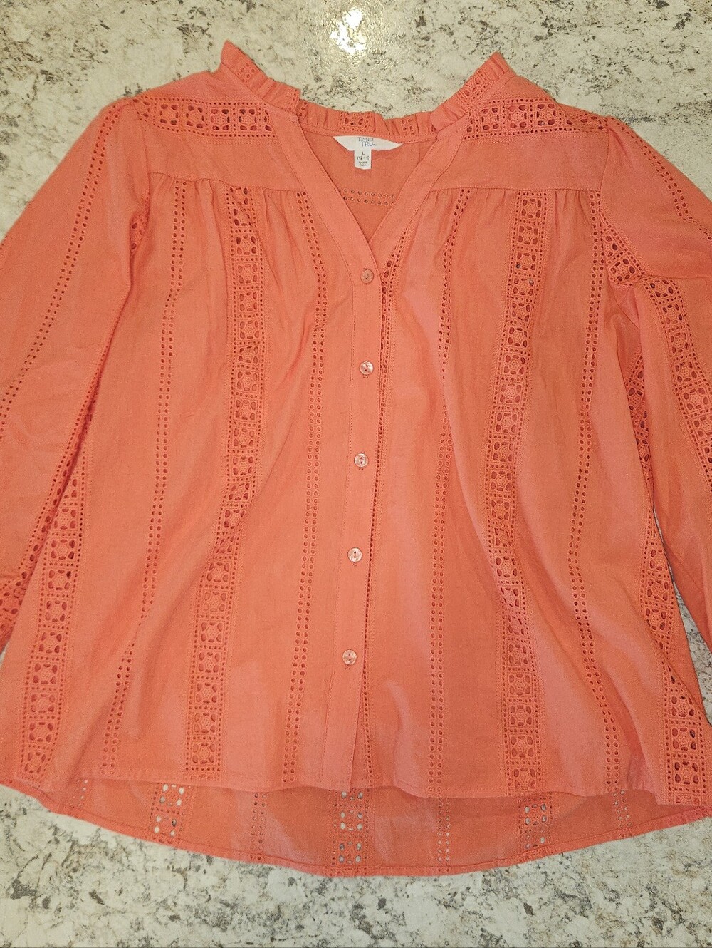 Women’s Coral Button-Front Eyelet Blouse